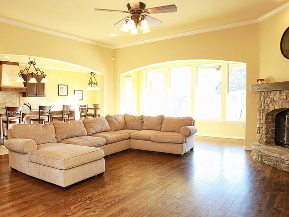 Family room with wood floors