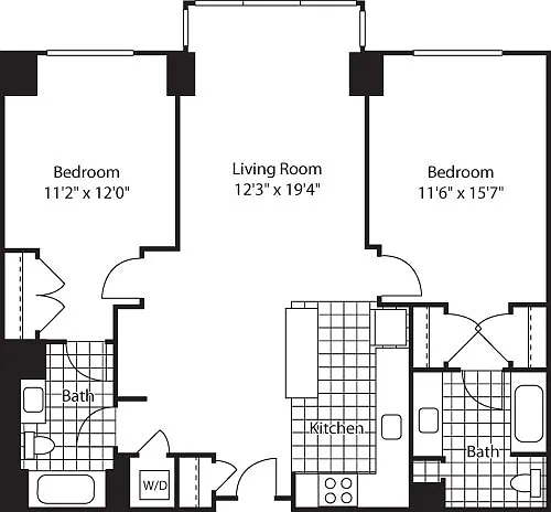 Floor plan 2 Bed Bay Windows (North) - 1099
