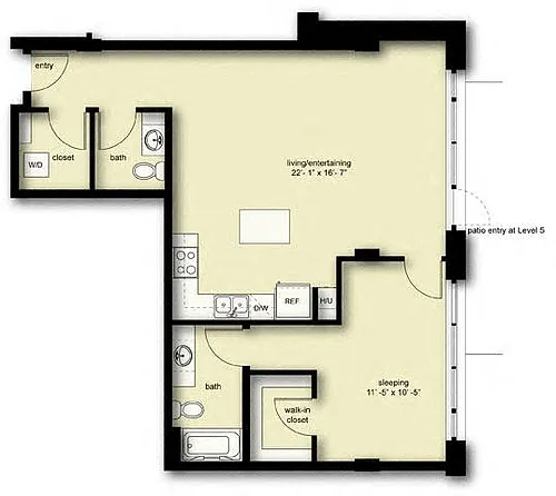 Floor plan Nolo 1 Bed 1.5 Bath BH1