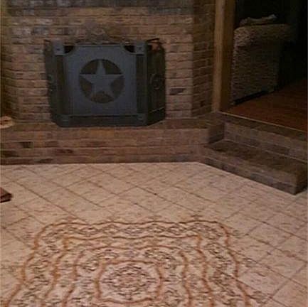 Floor and fireplace in study