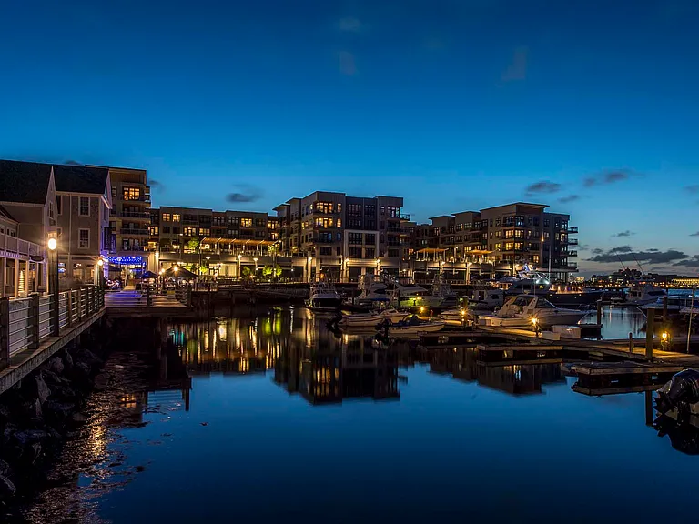 End your day with waterfront views and the glow of the marina at dusk