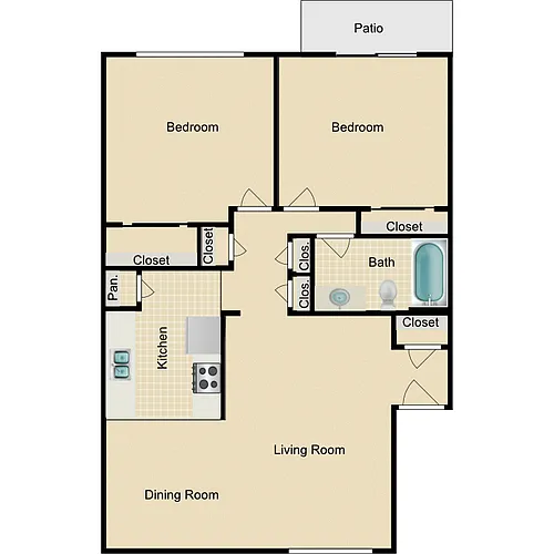 Floor plan 2 Bed 1 Bath