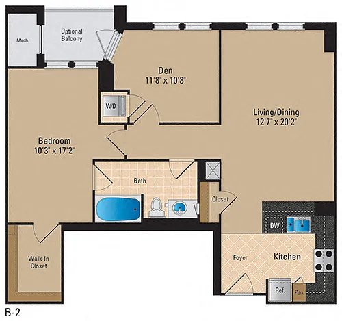 Floor plan 1 Bedroom + Den, 1 Bath 986 SF AD6