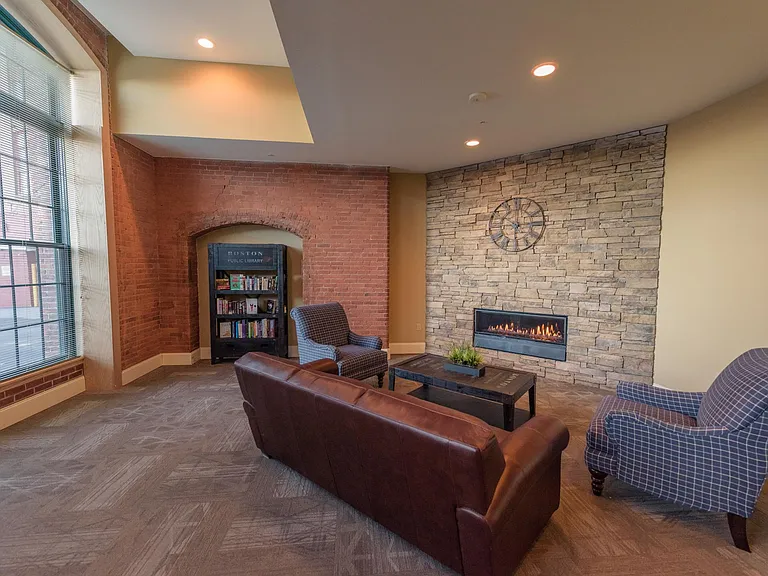 Library with fireplace