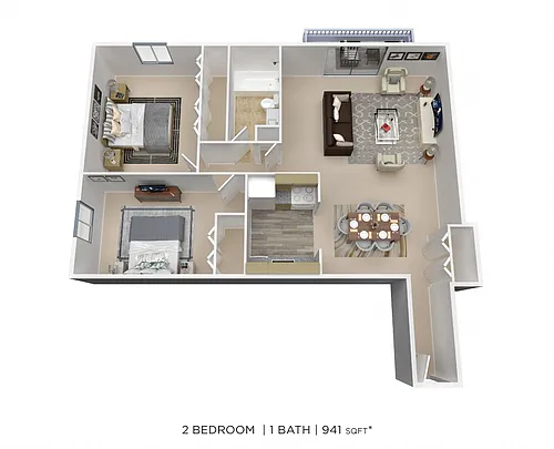 Floor plan Two Bedroom - 941 sqft