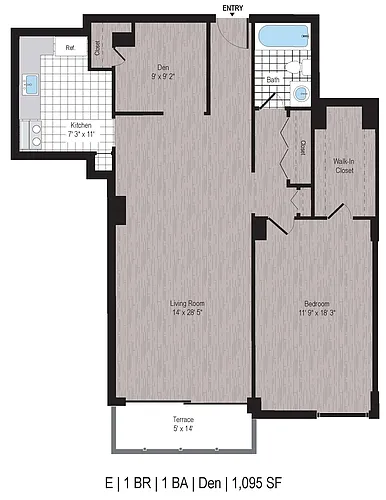 Floor plan 1BR/Den/1BA
