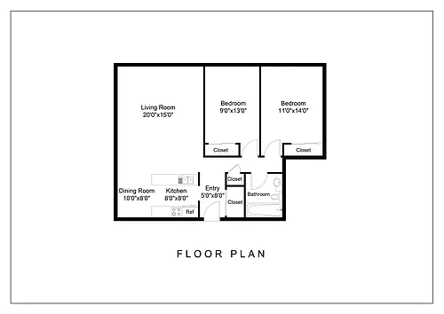 Floor plan 2 Bed 1 Bath