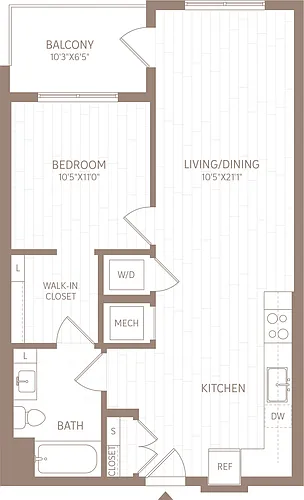 Floor plan 1 Bed/1 Bath-A5