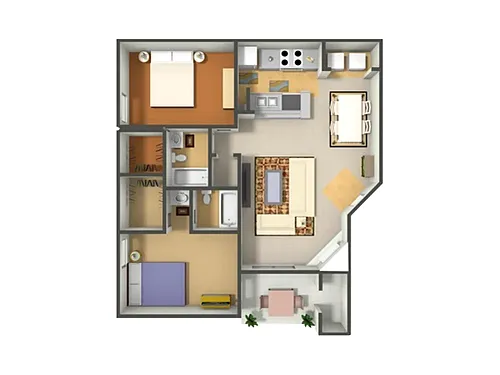 Floor plan 2 Bed, 2 Bath (80% Income Restricted)