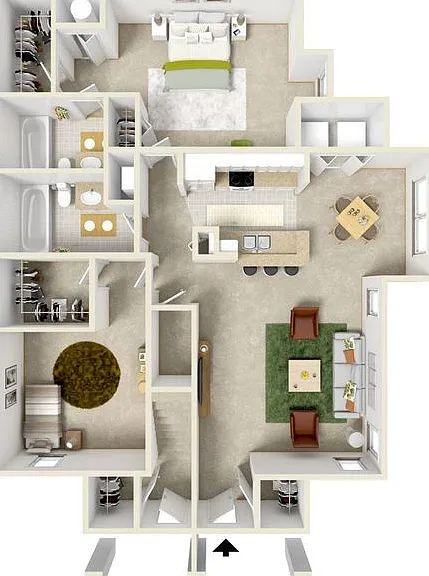 Hawthorne Village - 2 Bed/2 Bath Downstairs w/Nook - 2 Beds - 2 Baths - 1121 Sq. ft.