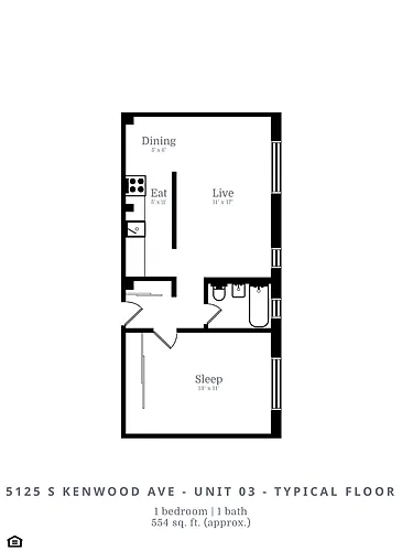 Floor plan 1 Bed | 1 Bath (B2)