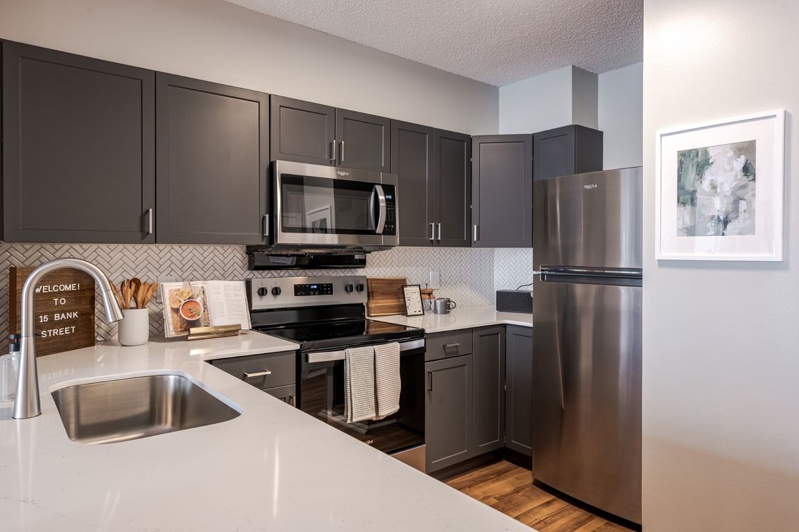Stainless steel appliances at 15 Bank Apartments in White Plains, NY 10606