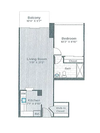 Floor plan 1 Bed 1Bath_670
