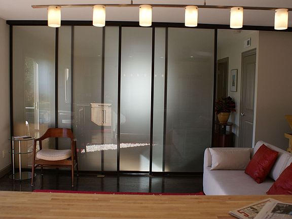 Sliding frosted glass walls