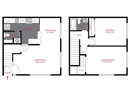 Floor plan 2 Bedroom Townhome