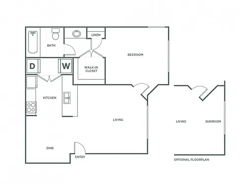 Floor plan One Bedroom One Bath (667 SF)