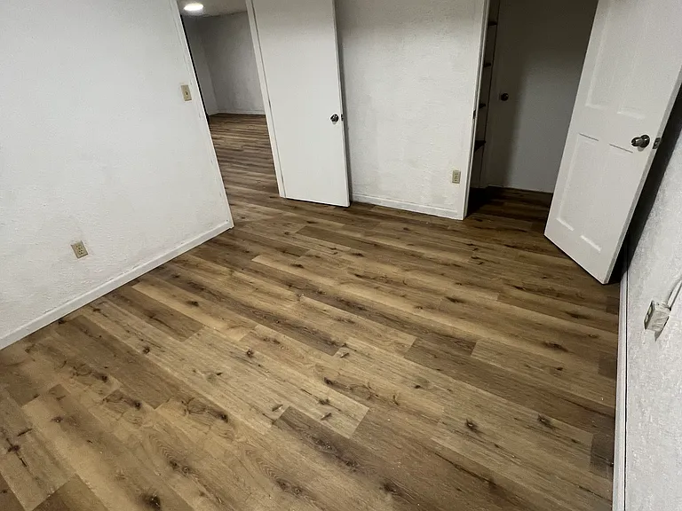 This is the fifth bedroom in the basement with a half bath across the way. New LVP new paint new lighting, two closets