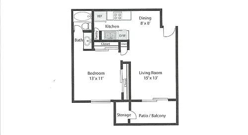 Floor plan 1 Bedroom, 1 Bath - Plan F