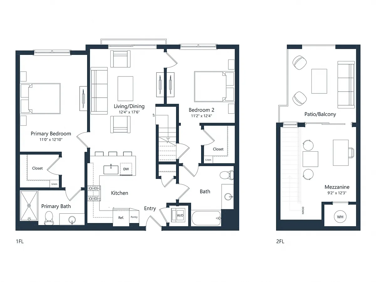 Floor plan C2M1 Loft | 2 Bed | 2 Bath | Loft