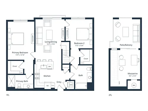 Floor plan C2M1 Loft | 2 Bed | 2 Bath | Loft
