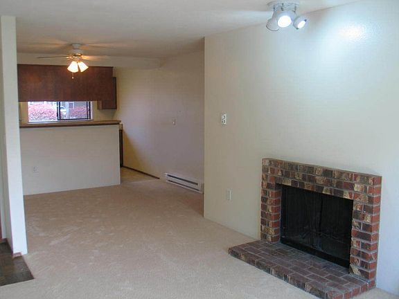 Living room brick fireplace