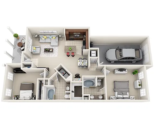 Floor plan Wall Street | 2 Bedroom 2 Bathroom with Attached G