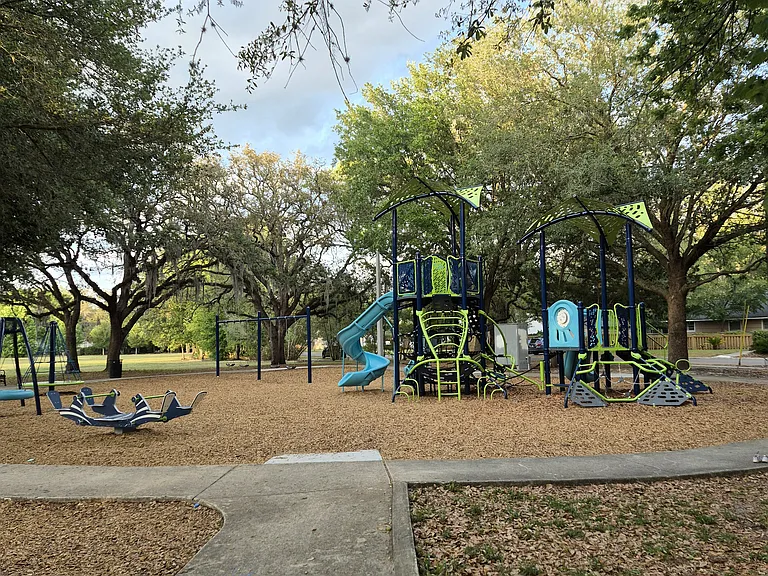Part of the playground at Fishweir Park. Not pictured is a walking path around the large open field, and basketball courts