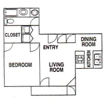 Floor plan 1 Bedroom, 1 Bath Large