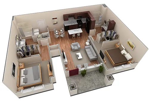 Floor plan 2 BR Grand Courtyard Garage