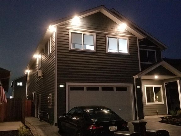 Security lights come on at dawn