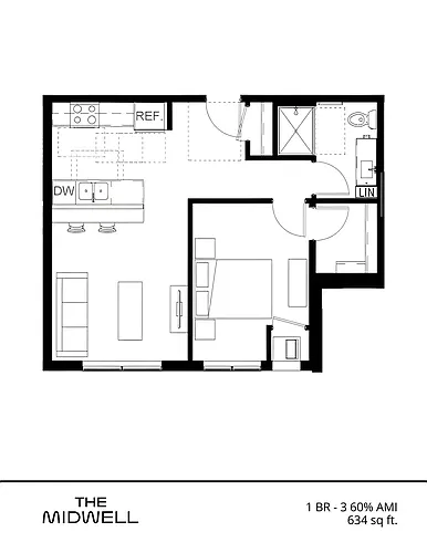 Floor plan 1 BR - 3 60% AMI