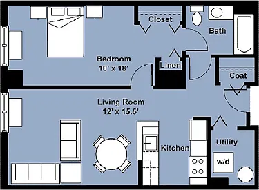Floor plan 1 Bedroom 1 Bath Furnished