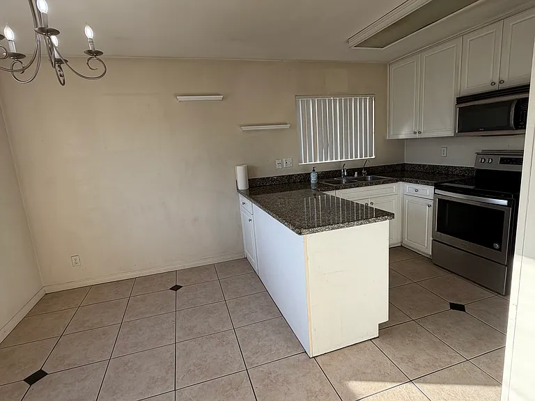 Kitchen with new stainless steel appliances (Electric Range, Microwave, Dishwasher are new)