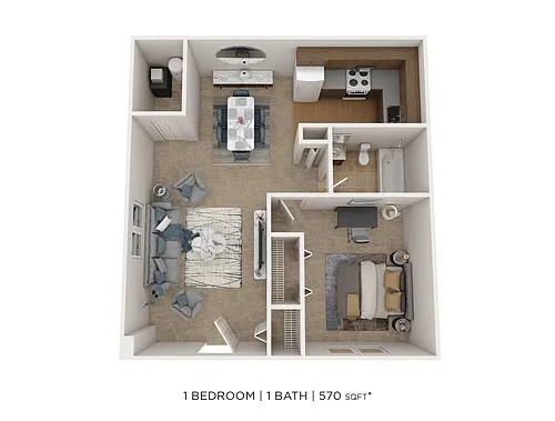 Floor plan One Bedroom - 570 sqft