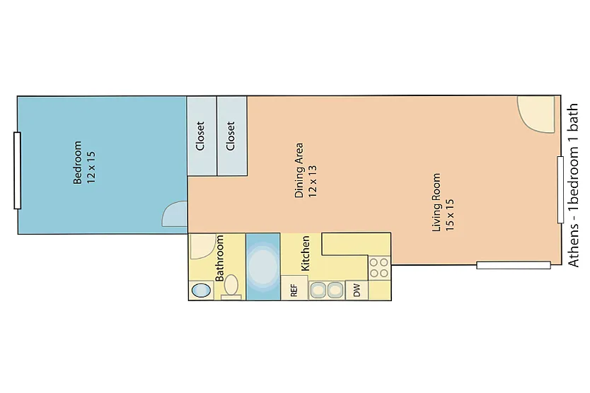 Floor plan 1 bed 1 bath Renovated