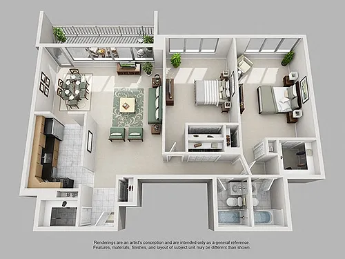 Floor plan 2 Bed, 2 Bath 1294 SF 22B