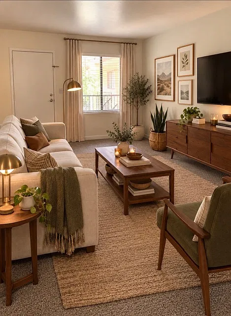AI Generated photo of furnished living room for reference.