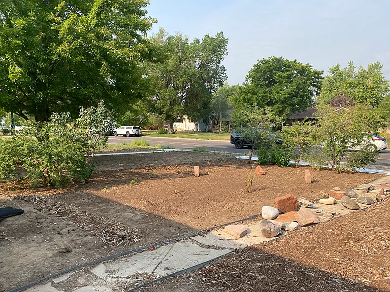 Front yard prepped with mulch for fall planting