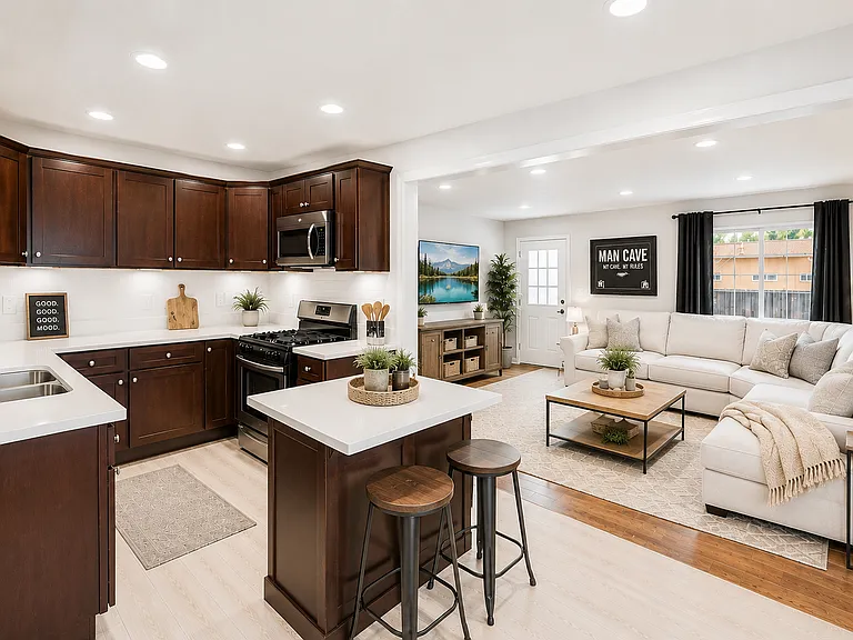 Living Room & Kitchen Virtually Staged