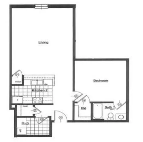 Floor plan 1 Bedroom 1 Bath - 700-820 SqFt