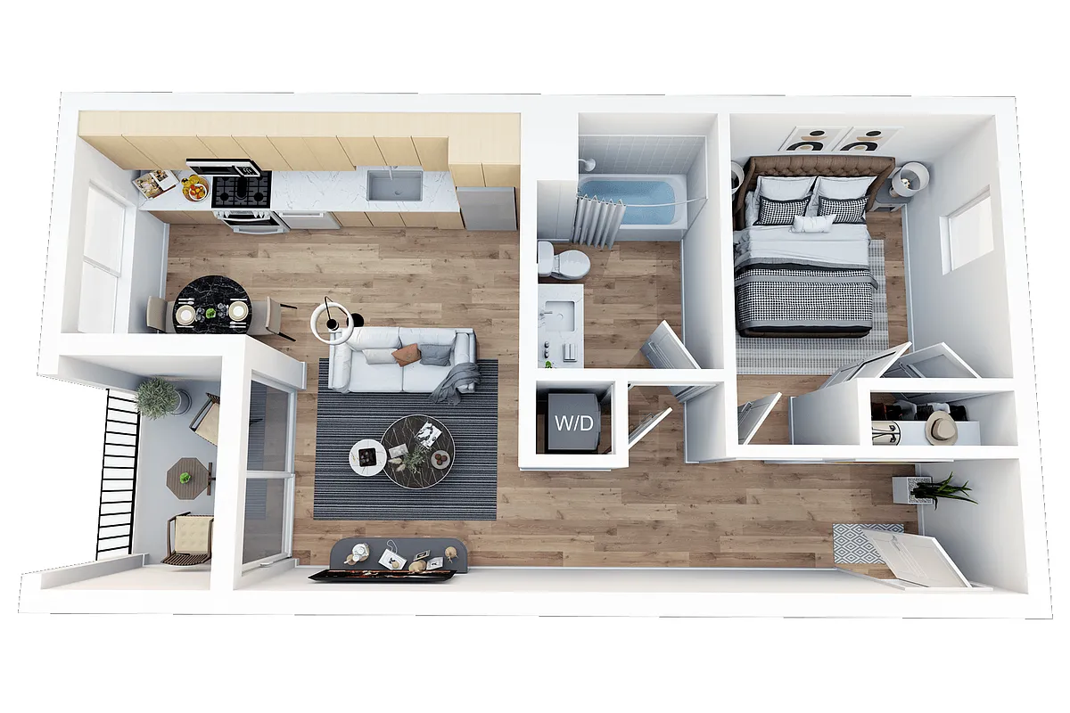Floor plan 1 Bedroom, 1 Bath D