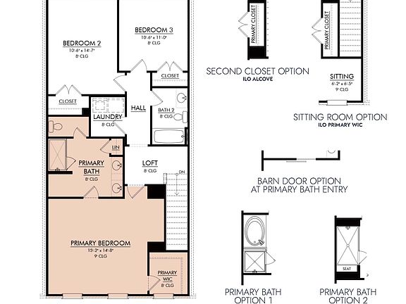 Primary bath features tile shower with opt garden tub shower or shower seat