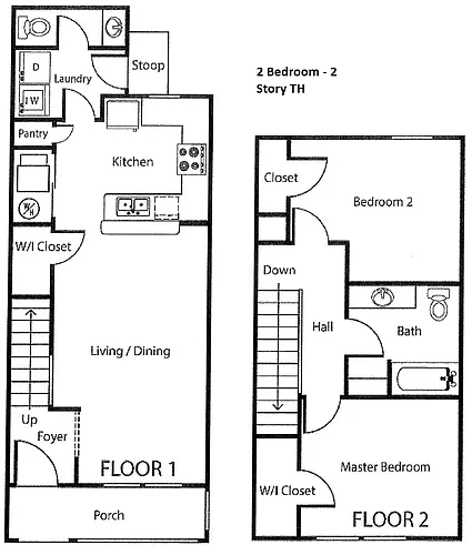 Floor plan 2 Bedroom Townhome