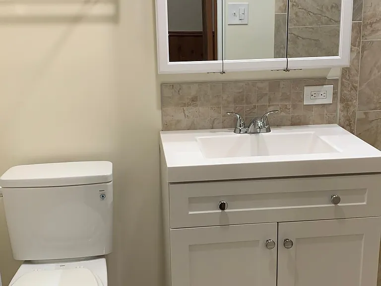 Bathroom sink and toilet, downstairs
