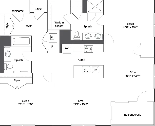 B3 2-Bedroom Floorplan B3 2-Bedroom Floorplan