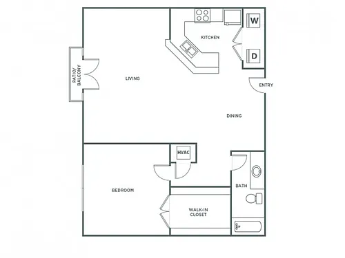 Floor plan One Bedroom One Bath (844 SF)