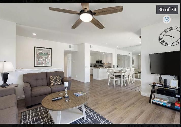 Spacious open-concept layout featuring a seamless flow between the living room, kitchen, and dining areas.