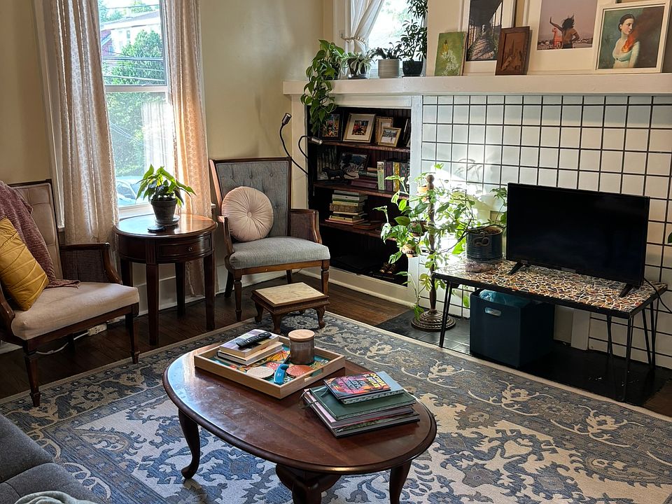 Living Room with built-in cabinets