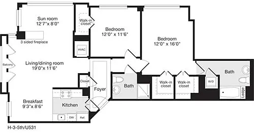 Floor plan 2 Bedrooms S