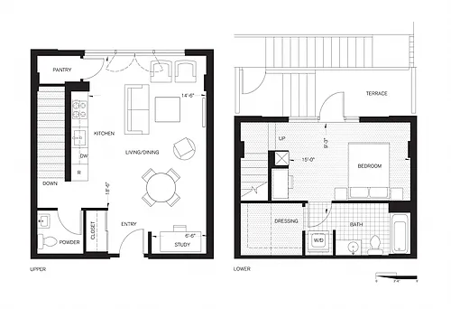 Floor plan Large One Bedroom Townhome (AT2)